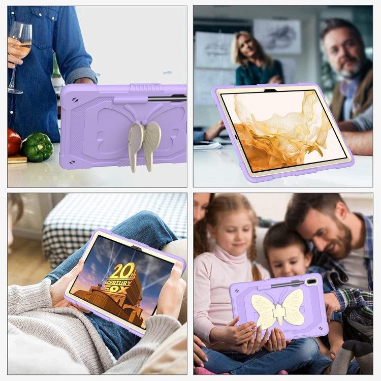 For Samsung Galaxy Tab S9 Butterfly Kickstand Heavy Duty Hard Rugged Tablet Case(Beige+Raro Purple) - free shipping - PMC Jewellery - Order now!