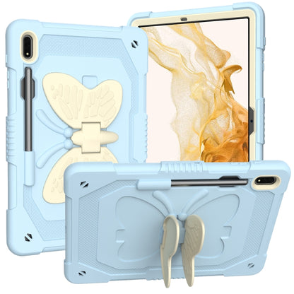 For Samsung Galaxy Tab S9 Butterfly Kickstand Heavy Duty Hard Rugged Tablet Case(Beige+Ice Blue) - Galaxy Tab S9 Cases by PMC Jewellery | Online Shopping South Africa | PMC Jewellery | Buy Now Pay Later Mobicred