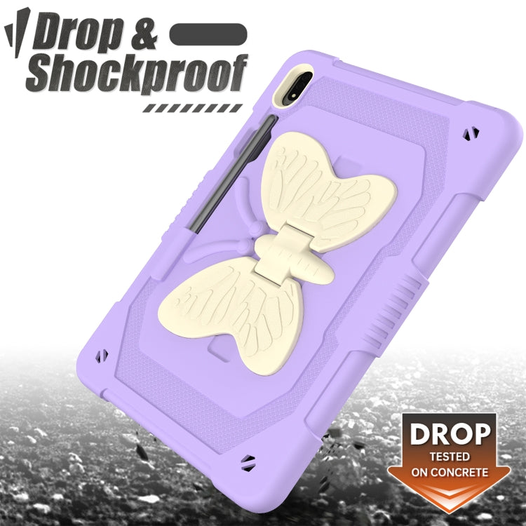 For Samsung Galaxy Tab S9+ Butterfly Kickstand Heavy Duty Hard Rugged Tablet Case(Beige+Raro Purple) - free shipping - PMC Jewellery - Order now!