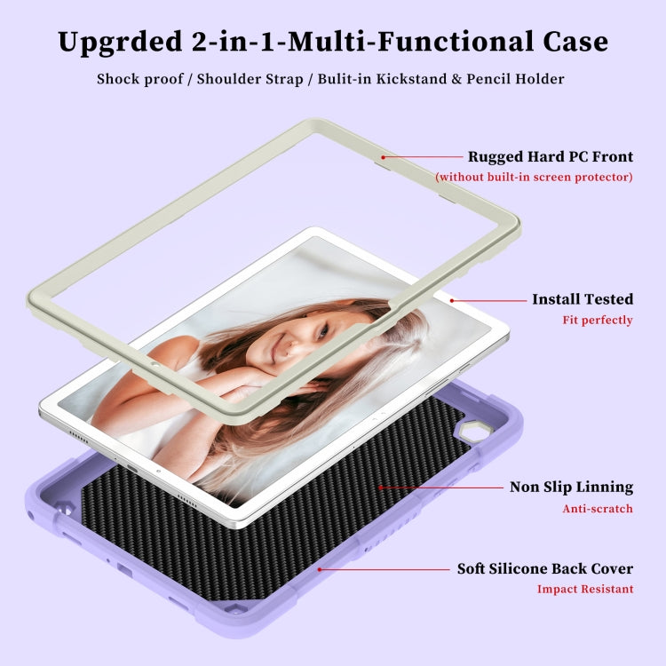 For Samsung Galaxy Tab A9+ Butterfly Kickstand Heavy Duty Hard Rugged Tablet Case(Beige+Raro Purple) - Galaxy Tab A9+ by PMC TechLife | Online Shopping South Africa | PMC TechLife | Buy Now Pay Later Mobicred