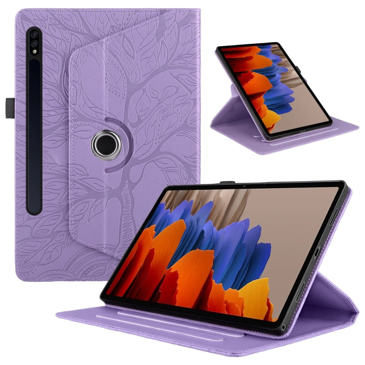 For Samsung Galaxy Tab S9+ / S8+ / S7+ Tree Life Embossed Rotation Leather Tablet Case(Purple) - Tab A7 Lite T220 / T225 by PMC Jewellery | Online Shopping South Africa | PMC Jewellery | Buy Now Pay Later Mobicred