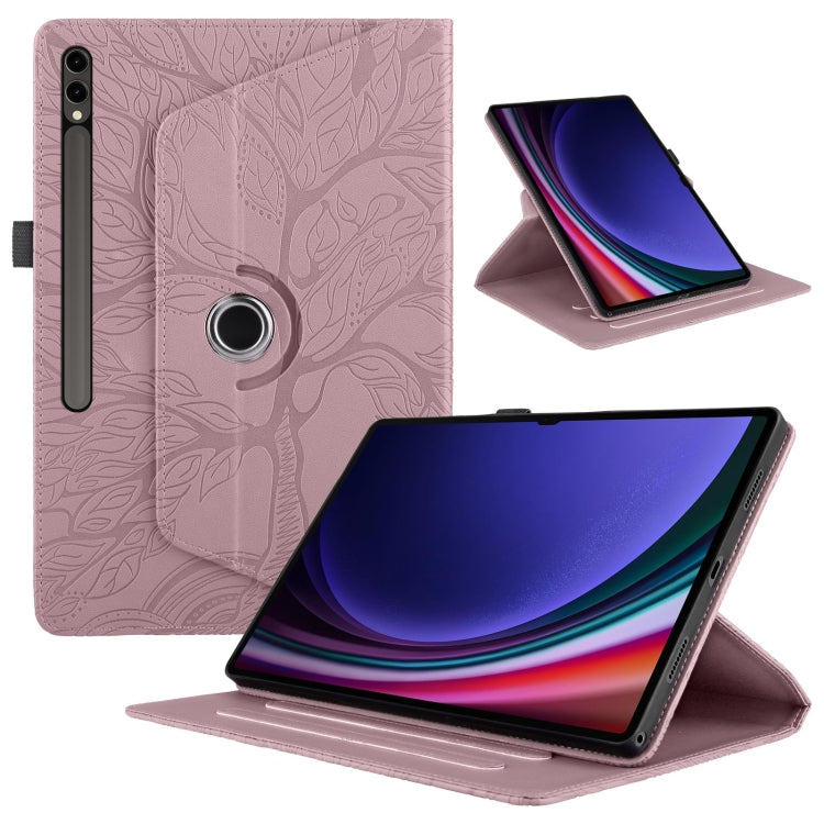 For Samsung Galaxy Tab S9 Ultra/S8 Ultra Tree Life Embossed Rotation Leather Tablet Case(Rose Gold) - Galaxy Tab S9 Ultra Cases by PMC Jewellery | Online Shopping South Africa | PMC Jewellery | Buy Now Pay Later Mobicred