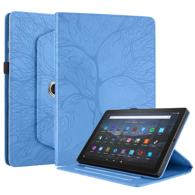 For Amazon Kindle Fire HD10 2021 Tree Life Embossed Rotation Leather Tablet Case(Blue) - Amazon by PMC TechLife | Online Shopping South Africa | PMC TechLife | Buy Now Pay Later Mobicred