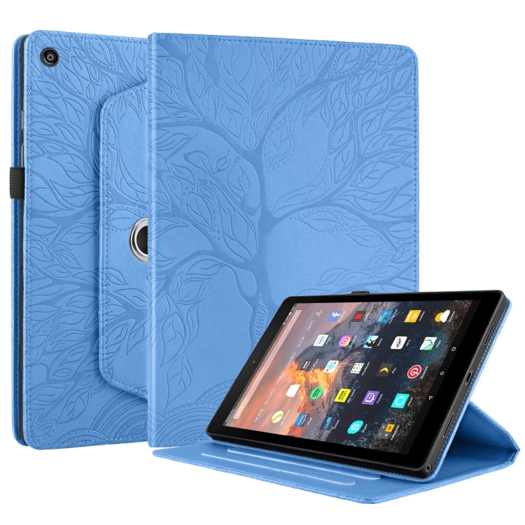 For Amazon Kindle Fire HD8 2015-2019 Tree Life Embossed Rotation Leather Tablet Case(Blue) - free shipping - PMC TechLife - Order now!