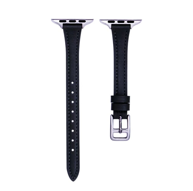 For Apple Watch Ultra 49mm T-shaped Slim Genuine Leather Watch Band(Black) - Watch Bands by PMC TechLife | Online Shopping South Africa | PMC TechLife | Buy Now Pay Later Mobicred