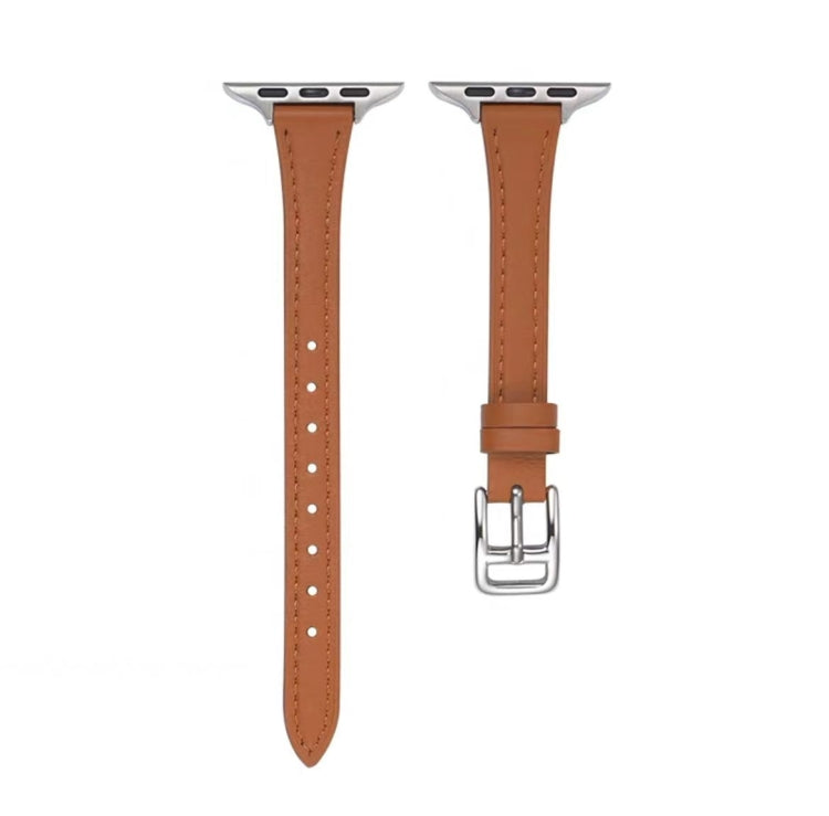 For Apple Watch Ultra 49mm T-shaped Slim Genuine Leather Watch Band(Dark Pink) - Watch Bands by PMC TechLife | Online Shopping South Africa | PMC TechLife | Buy Now Pay Later Mobicred