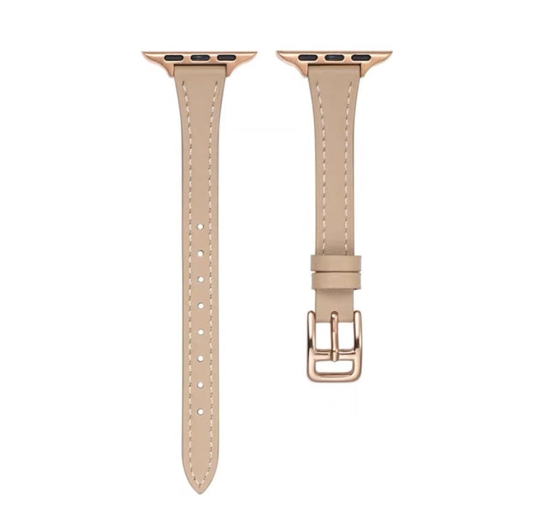 For Apple Watch Ultra 49mm T-shaped Slim Genuine Leather Watch Band(Apricot) - Watch Bands by PMC TechLife | Online Shopping South Africa | PMC TechLife | Buy Now Pay Later Mobicred