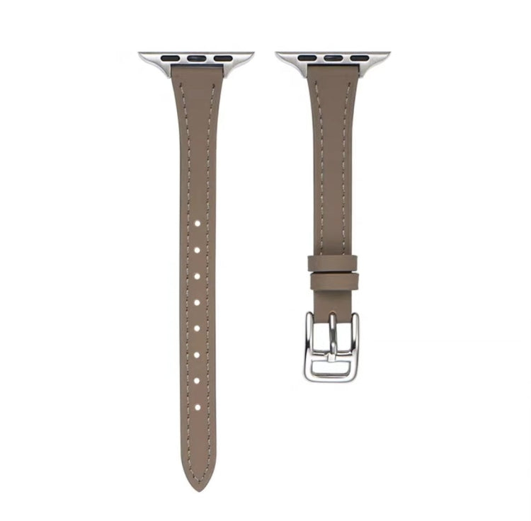 For Apple Watch Ultra 49mm T-shaped Slim Genuine Leather Watch Band(Dark Brown) - Watch Bands by PMC TechLife | Online Shopping South Africa | PMC TechLife | Buy Now Pay Later Mobicred