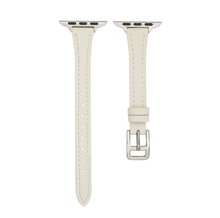 For Apple Watch Ultra 49mm T-shaped Slim Genuine Leather Watch Band(White) - Watch Bands by PMC TechLife | Online Shopping South Africa | PMC TechLife | Buy Now Pay Later Mobicred