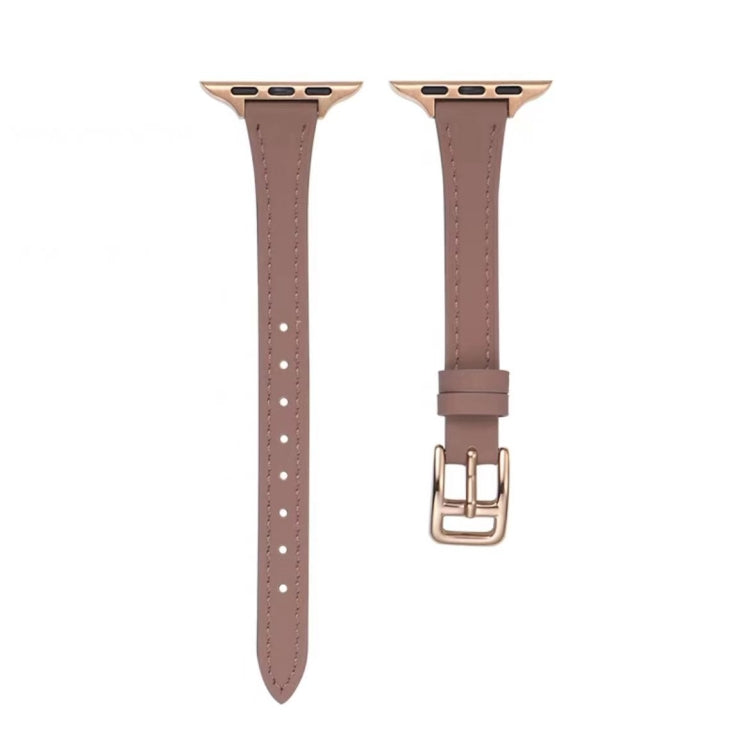 For Apple Watch Ultra 2 49mm T-shaped Slim Genuine Leather Watch Band(Light Brown) - Watch Bands by PMC TechLife | Online Shopping South Africa | PMC TechLife | Buy Now Pay Later Mobicred
