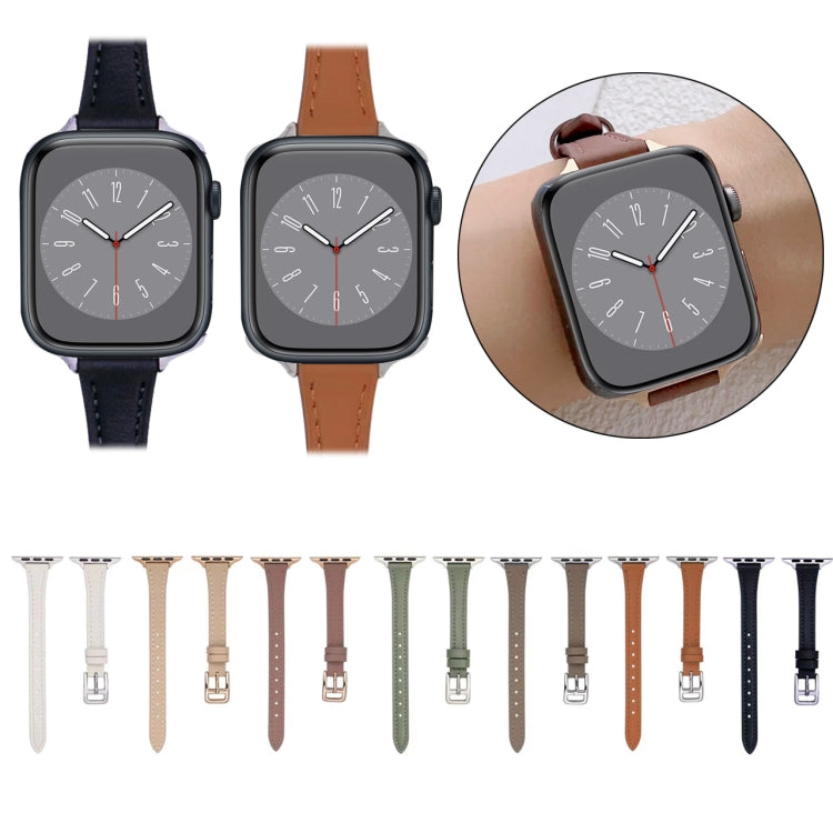 For Apple Watch Ultra 2 49mm T-shaped Slim Genuine Leather Watch Band(Light Brown) - Watch Bands by PMC TechLife | Online Shopping South Africa | PMC TechLife | Buy Now Pay Later Mobicred