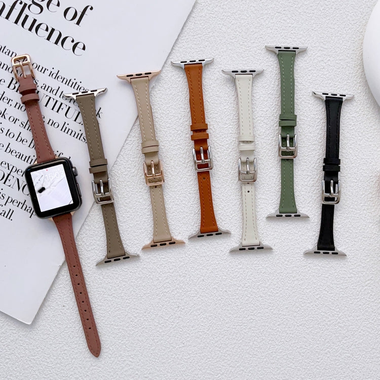 For Apple Watch Ultra 2 49mm T-shaped Slim Genuine Leather Watch Band(Light Brown) - Watch Bands by PMC TechLife | Online Shopping South Africa | PMC TechLife | Buy Now Pay Later Mobicred