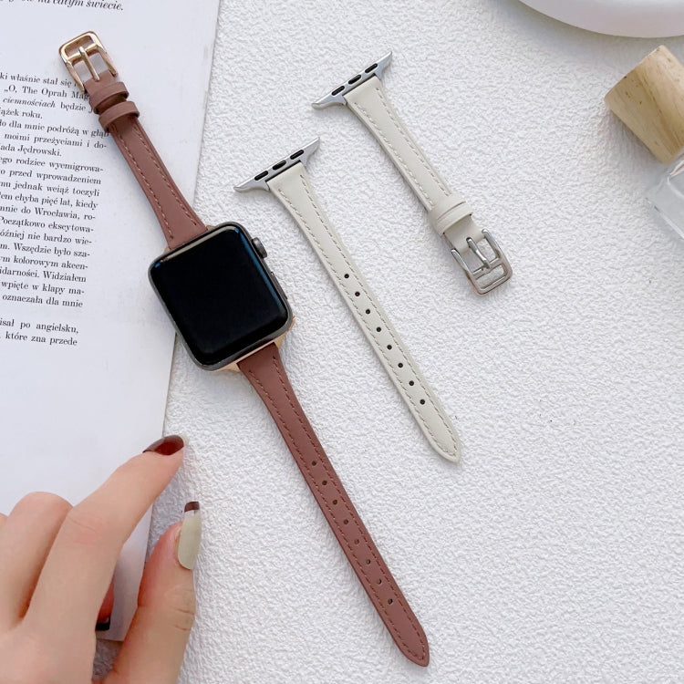 For Apple Watch Ultra 2 49mm T-shaped Slim Genuine Leather Watch Band(Dark Brown) - Watch Bands by PMC TechLife | Online Shopping South Africa | PMC TechLife | Buy Now Pay Later Mobicred
