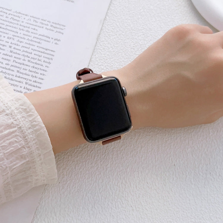 For Apple Watch Ultra 2 49mm T-shaped Slim Genuine Leather Watch Band(Dark Brown) - Watch Bands by PMC TechLife | Online Shopping South Africa | PMC TechLife | Buy Now Pay Later Mobicred