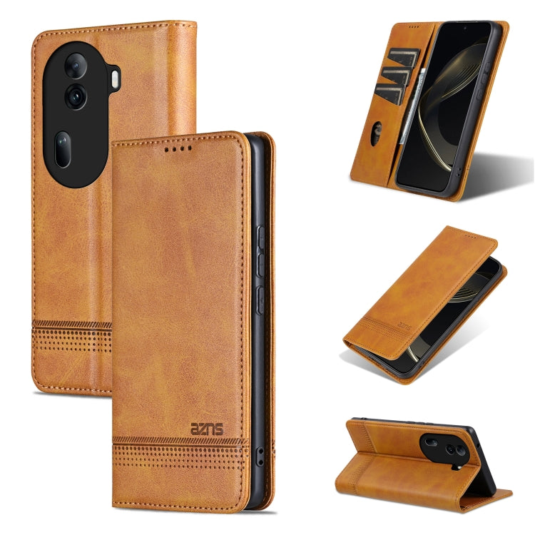 For OPPO Reno11 China AZNS Magnetic Calf Texture Flip Leather Phone Case(Light Brown) - OPPO Cases by AZNS | Online Shopping South Africa | PMC Jewellery | Buy Now Pay Later Mobicred