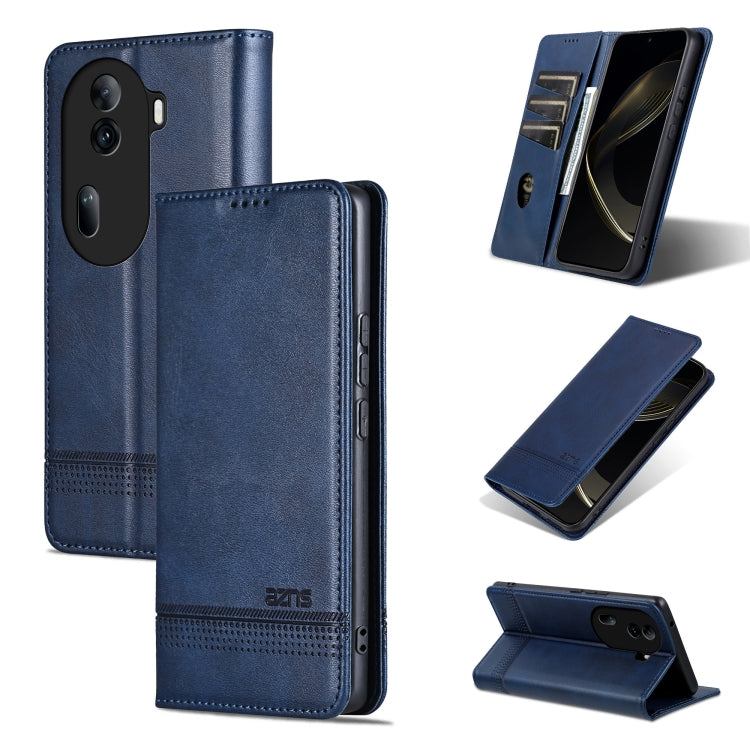 For OPPO Reno11 China AZNS Magnetic Calf Texture Flip Leather Phone Case(Dark Blue) - Reno11 Cases by AZNS | Online Shopping South Africa | PMC Jewellery | Buy Now Pay Later Mobicred