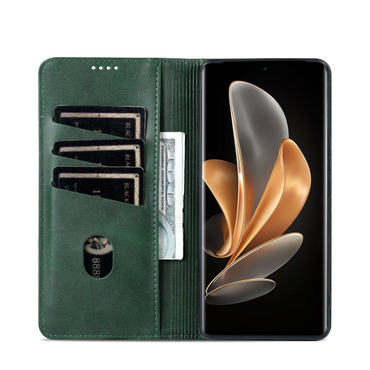 For OPPO Reno11 China AZNS Magnetic Calf Texture Flip Leather Phone Case(Dark Green) - Reno11 Cases by AZNS | Online Shopping South Africa | PMC Jewellery | Buy Now Pay Later Mobicred