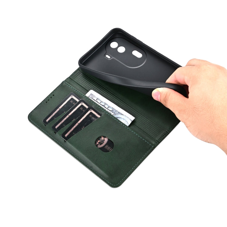 For OPPO Reno11 China AZNS Magnetic Calf Texture Flip Leather Phone Case(Dark Green) - free shipping - PMC Jewellery - Order now!