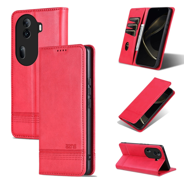 For OPPO Reno11 China AZNS Magnetic Calf Texture Flip Leather Phone Case(Red) - OPPO Cases by AZNS | Online Shopping South Africa | PMC Jewellery | Buy Now Pay Later Mobicred