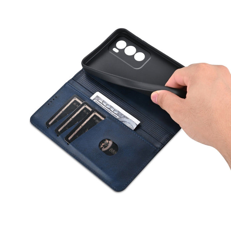 For OPPO Reno12 Pro Global AZNS Magnetic Calf Texture Flip Leather Phone Case(Dark Blue) - free shipping - PMC Jewellery - Order now!