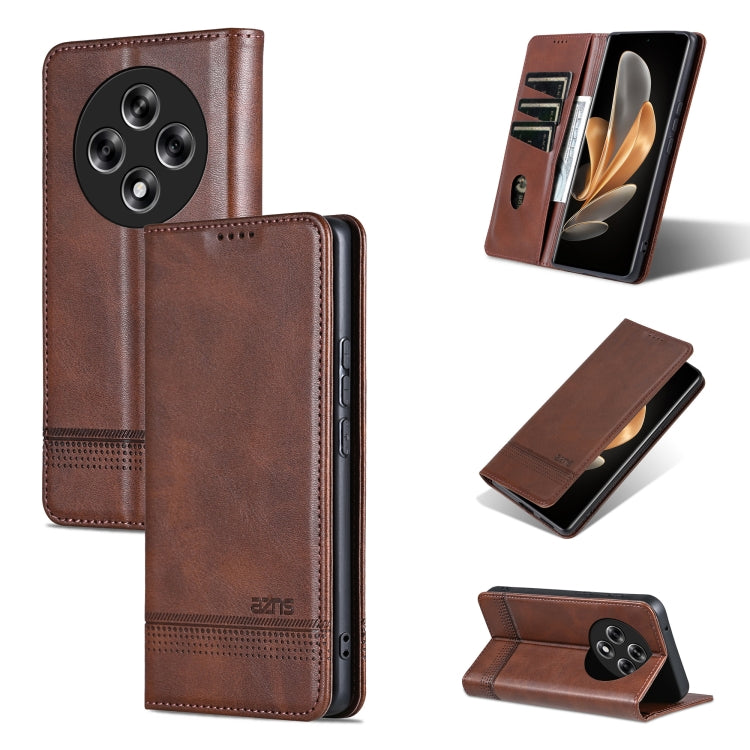 For OPPO Reno12 F 4G AZNS Magnetic Calf Texture Flip Leather Phone Case(Dark Brown) - OPPO Cases by AZNS | Online Shopping South Africa | PMC Jewellery | Buy Now Pay Later Mobicred