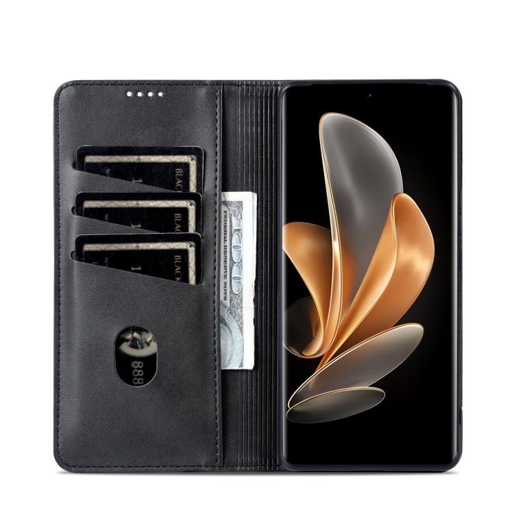 For OPPO Reno12 F 4G AZNS Magnetic Calf Texture Flip Leather Phone Case(Black) - OPPO Cases by AZNS | Online Shopping South Africa | PMC Jewellery | Buy Now Pay Later Mobicred