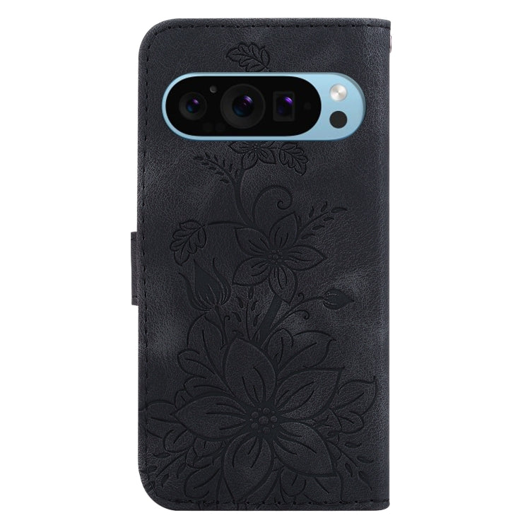 For Google Pixel 9 Lily Embossed Leather Phone Case(Black) - Google Cases by PMC Jewellery | Online Shopping South Africa | PMC Jewellery | Buy Now Pay Later Mobicred