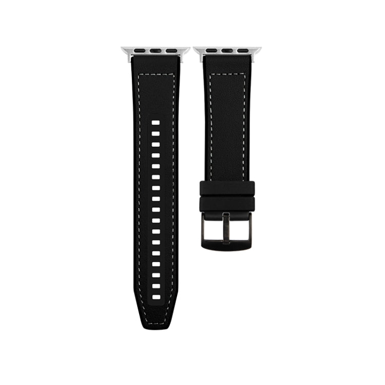 For Apple Watch Ultra 49mm Hybrid Leather Silicone Watch Band(Black) - Watch Bands by PMC TechLife | Online Shopping South Africa | PMC TechLife | Buy Now Pay Later Mobicred
