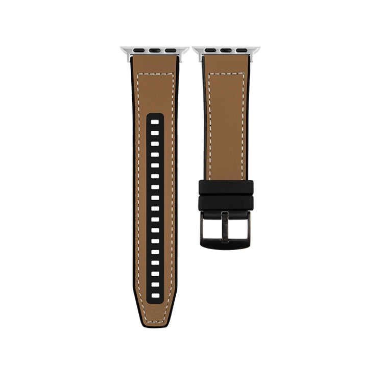 For Apple Watch Ultra 2 49mm Hybrid Leather Silicone Watch Band(Brown) - Watch Bands by PMC TechLife | Online Shopping South Africa | PMC TechLife | Buy Now Pay Later Mobicred
