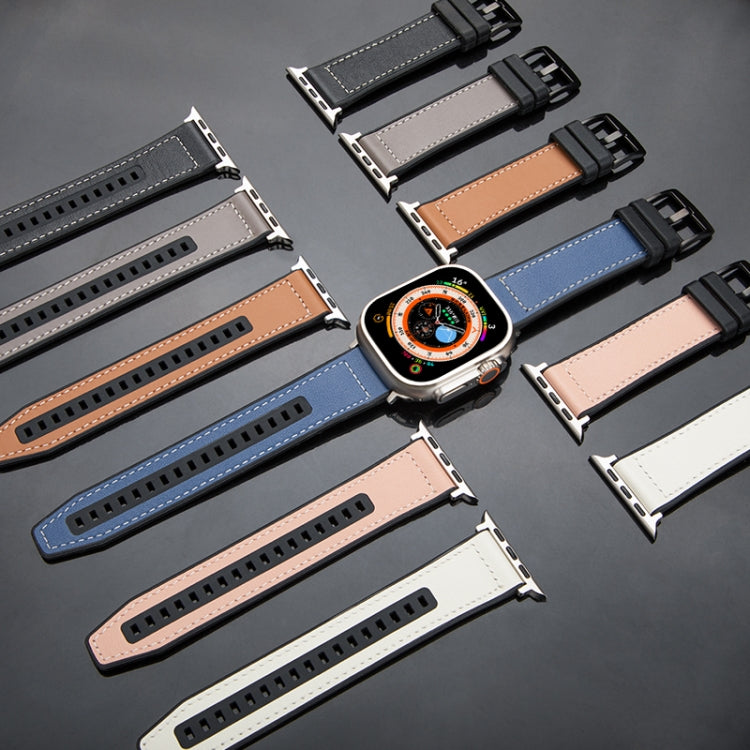 For Apple Watch Ultra 49mm Hybrid Leather Silicone Watch Band(White) - Watch Bands by PMC TechLife | Online Shopping South Africa | PMC TechLife | Buy Now Pay Later Mobicred