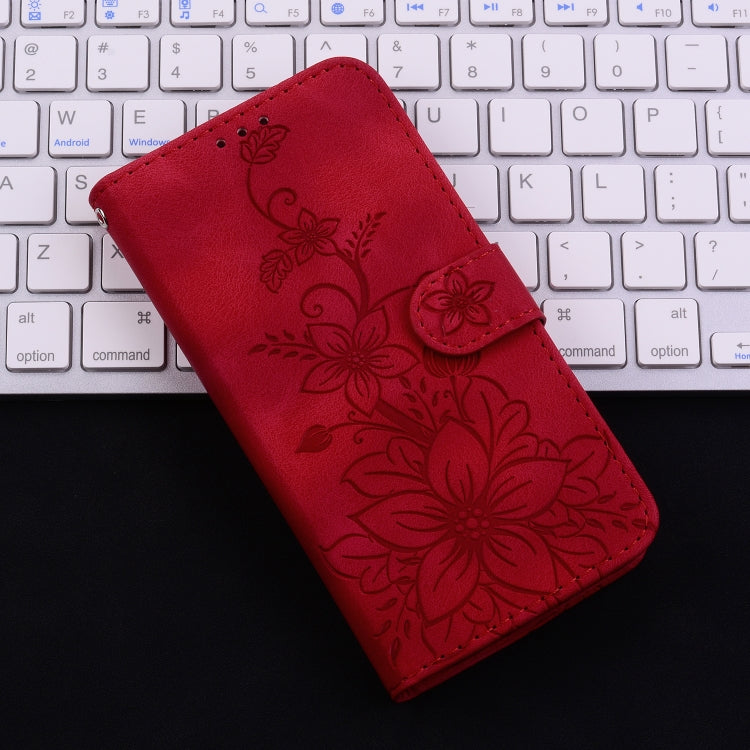 For iPhone SE 2024 Lily Embossed Leather Phone Case(Red) - More iPhone Cases by PMC Jewellery | Online Shopping South Africa | PMC Jewellery | Buy Now Pay Later Mobicred