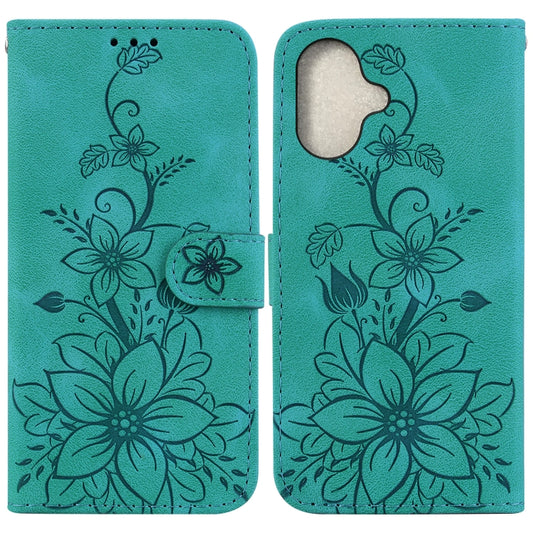 For iPhone 16 Lily Embossed Leather Phone Case(Green) - iPhone 16 Cases by PMC Jewellery | Online Shopping South Africa | PMC Jewellery | Buy Now Pay Later Mobicred