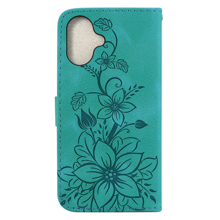 For iPhone 16 Lily Embossed Leather Phone Case(Green) - iPhone 16 Cases by PMC Jewellery | Online Shopping South Africa | PMC Jewellery | Buy Now Pay Later Mobicred