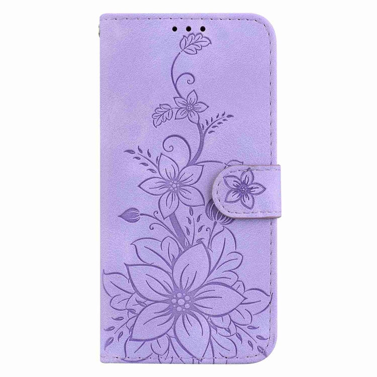 For Motorola Edge 2024 Lily Embossed Leather Phone Case(Purple) - Motorola Cases by PMC Jewellery | Online Shopping South Africa | PMC Jewellery | Buy Now Pay Later Mobicred