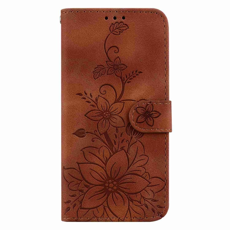 For Motorola Edge 2024 Lily Embossed Leather Phone Case(Brown) - Motorola Cases by PMC Jewellery | Online Shopping South Africa | PMC Jewellery | Buy Now Pay Later Mobicred