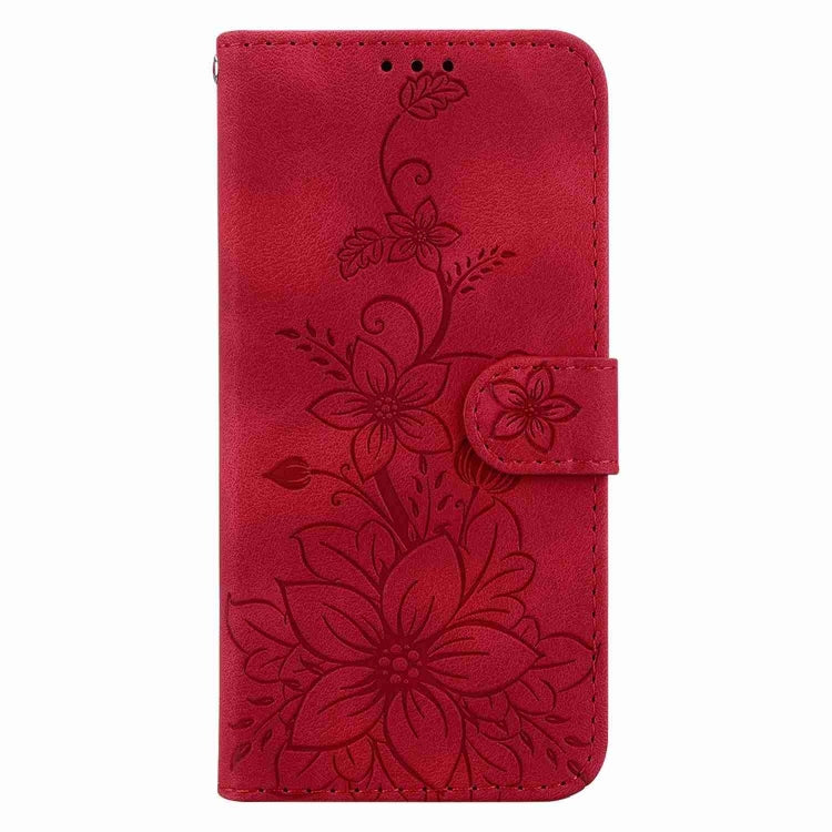 For Motorola Edge 2024 Lily Embossed Leather Phone Case(Red) - Motorola Cases by PMC Jewellery | Online Shopping South Africa | PMC Jewellery | Buy Now Pay Later Mobicred