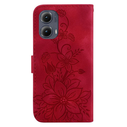 For Motorola Edge 2024 Lily Embossed Leather Phone Case(Red) - Motorola Cases by PMC Jewellery | Online Shopping South Africa | PMC Jewellery | Buy Now Pay Later Mobicred