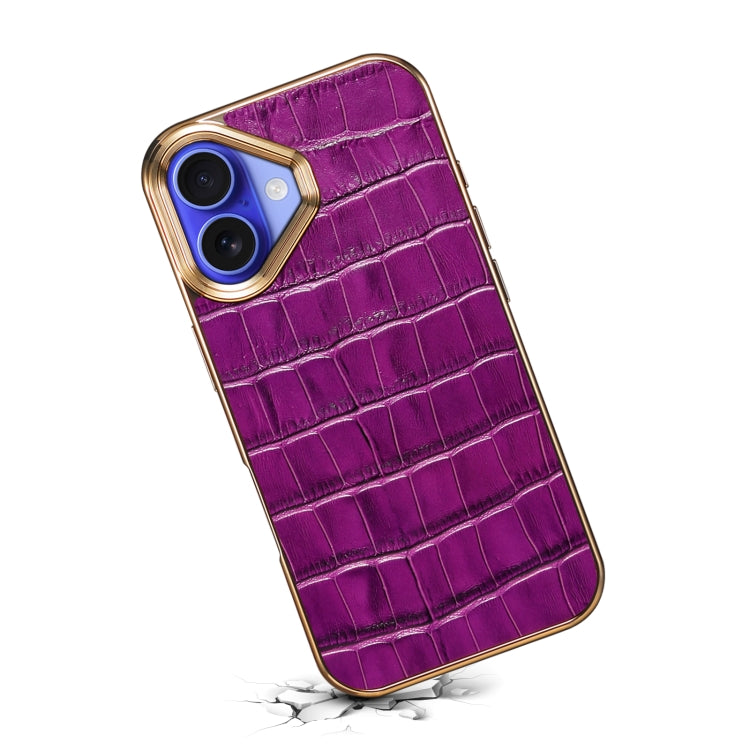 For iPhone 16 Denior Crocodile Texture Genuine Leather Electroplating Phone Case(Purple) - More iPhone Cases by Denior | Online Shopping South Africa | PMC Jewellery | Buy Now Pay Later Mobicred