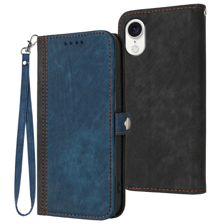 For iPhone SE 2024 Side Buckle Double Fold Hand Strap Leather Phone Case(Royal) - More iPhone Cases by PMC Jewellery | Online Shopping South Africa | PMC Jewellery | Buy Now Pay Later Mobicred