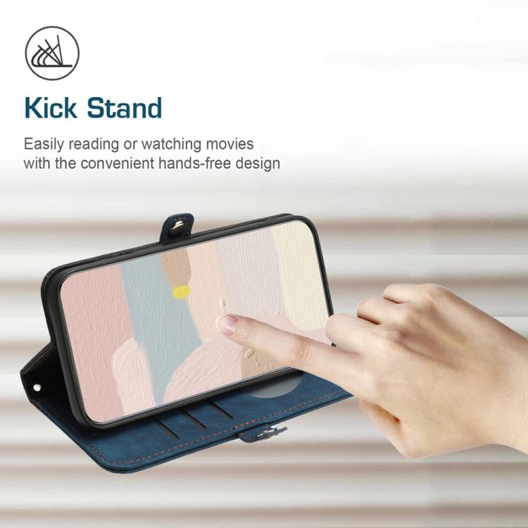 For iPhone 17 Pro Max Side Buckle Double Fold Hand Strap Leather Phone Case(Royal) - free shipping - PMc TechLife - Order now!