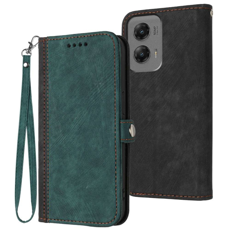 For Motorola Moto G Stylus 5G 2024 Side Buckle Double Fold Hand Strap Leather Phone Case(Dark Green) - Motorola Cases by PMC Jewellery | Online Shopping South Africa | PMC Jewellery | Buy Now Pay Later Mobicred
