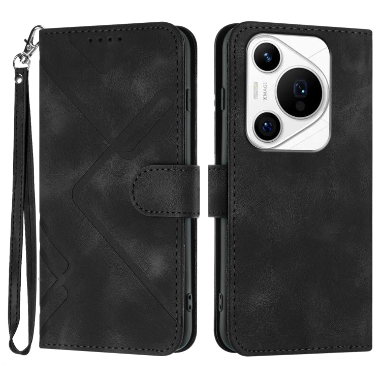 For Huawei Pura 70 Pro/70 Pro+ Line Pattern Skin Feel Leather Phone Case(Black) - Huawei Cases by PMC Jewellery | Online Shopping South Africa | PMC Jewellery | Buy Now Pay Later Mobicred