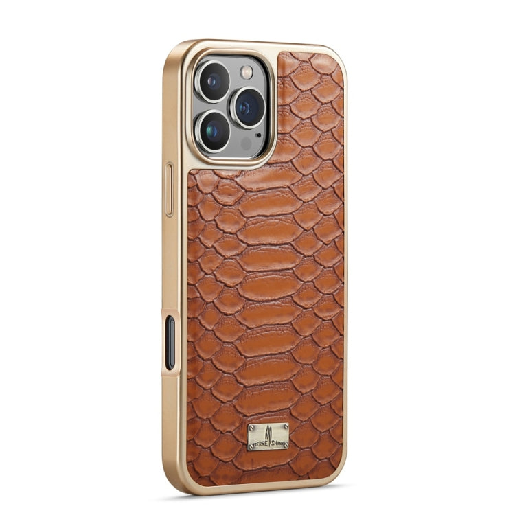 For iPhone 16 Pro Max Fierre Shann Python Texture Electroplating PU Phone Case(Brown) - iPhone 16 Pro Max Cases by FIERRE SHANN | Online Shopping South Africa | PMC Jewellery | Buy Now Pay Later Mobicred