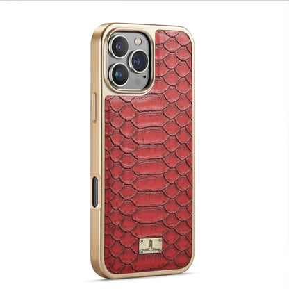 For iPhone 16 Pro Max Fierre Shann Python Texture Electroplating PU Phone Case(Red) - iPhone 16 Pro Max Cases by FIERRE SHANN | Online Shopping South Africa | PMC Jewellery | Buy Now Pay Later Mobicred