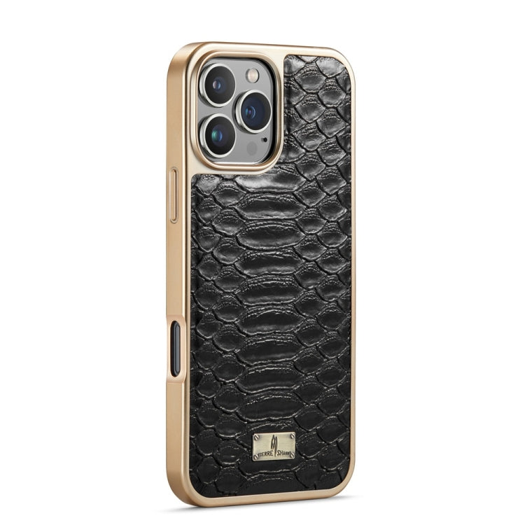 For iPhone 16 Pro Fierre Shann Python Texture Electroplating PU Phone Case(Black) - iPhone 16 Pro Cases by FIERRE SHANN | Online Shopping South Africa | PMC Jewellery | Buy Now Pay Later Mobicred