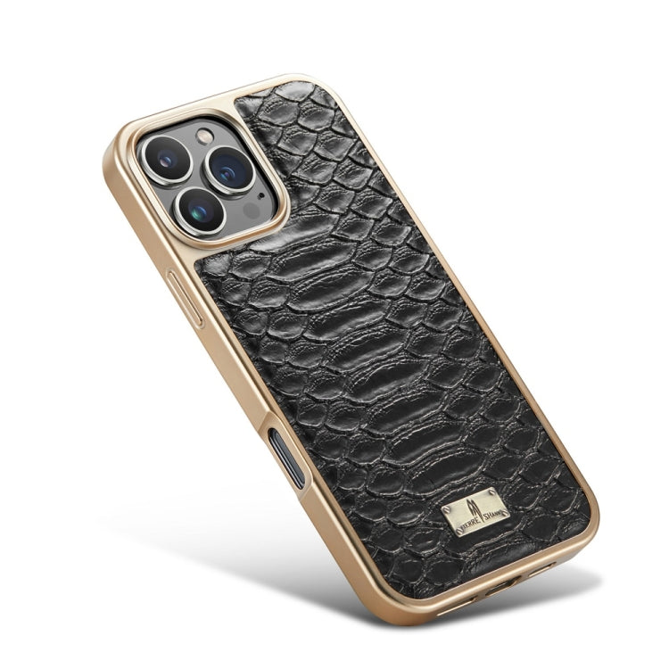 For iPhone 16 Pro Fierre Shann Python Texture Electroplating PU Phone Case(Black) - iPhone 16 Pro Cases by FIERRE SHANN | Online Shopping South Africa | PMC Jewellery | Buy Now Pay Later Mobicred