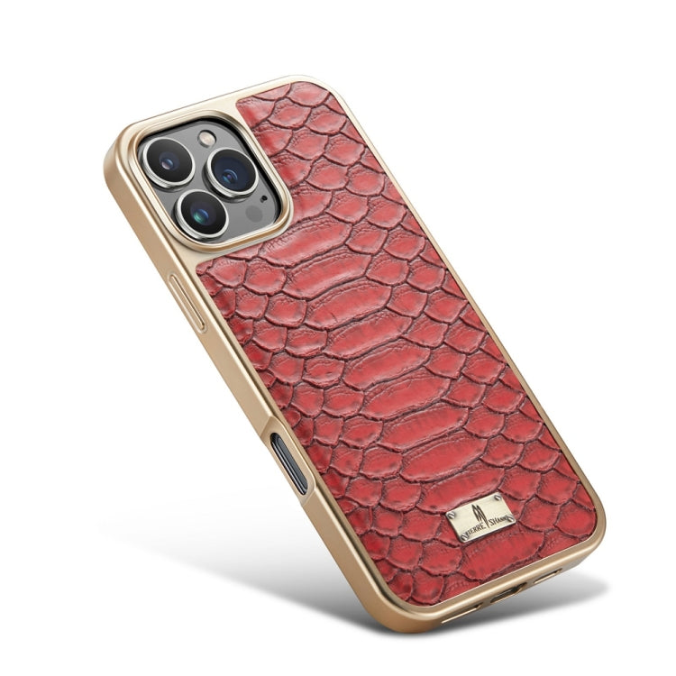 For iPhone 16 Pro Fierre Shann Python Texture Electroplating PU Phone Case(Red) - iPhone 16 Pro Cases by FIERRE SHANN | Online Shopping South Africa | PMC Jewellery | Buy Now Pay Later Mobicred