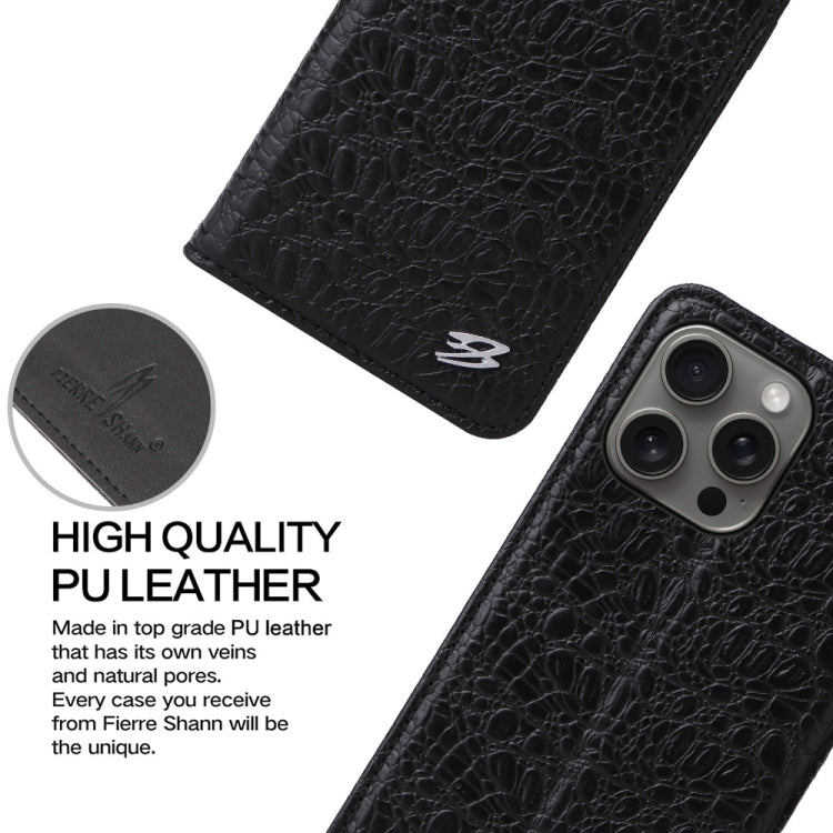 For iPhone 16 Pro Max Fierre Shann Crocodile Texture Magnetic Genuine Leather Phone Case(Black) - free shipping - PMC Jewellery - Order now!
