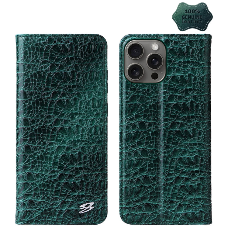 For iPhone 16 Pro Max Fierre Shann Crocodile Texture Magnetic Genuine Leather Phone Case(Green) - iPhone 16 Pro Max Cases by FIERRE SHANN | Online Shopping South Africa | PMC Jewellery | Buy Now Pay Later Mobicred