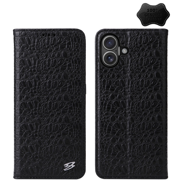 For iPhone 16 Fierre Shann Crocodile Texture Magnetic Genuine Leather Phone Case(Black) - iPhone 16 Cases by FIERRE SHANN | Online Shopping South Africa | PMC Jewellery | Buy Now Pay Later Mobicred